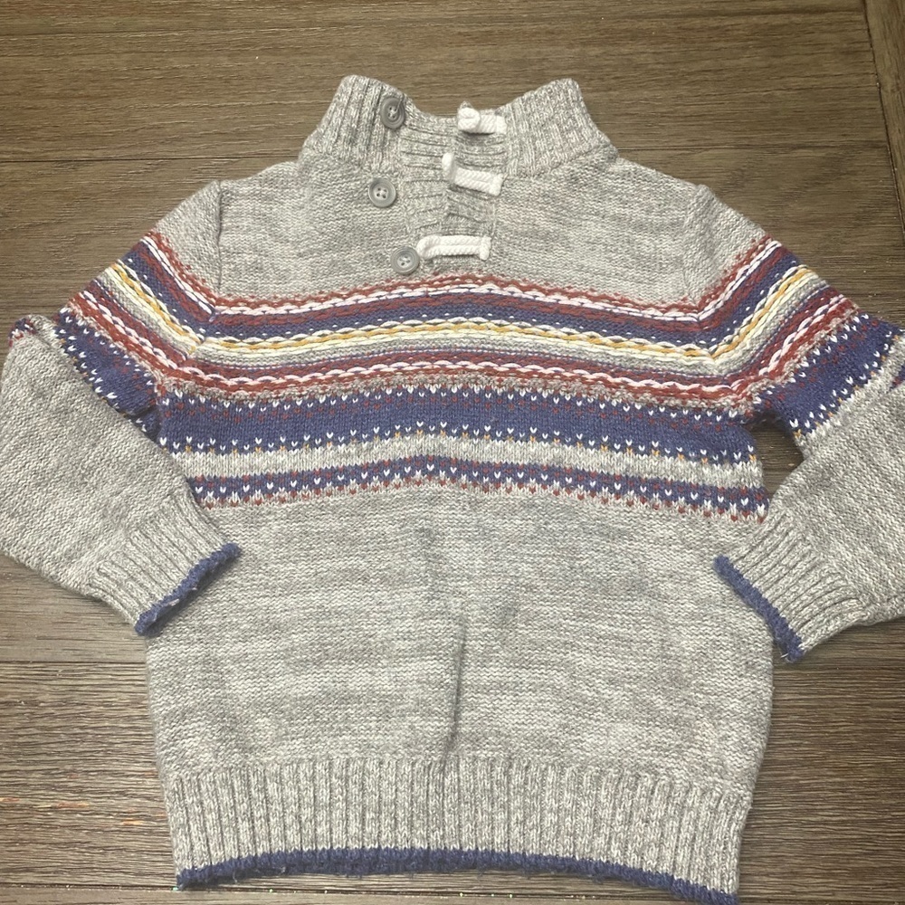 Cat & Jack 4T gray with Colorful stripes cable knit sweater boys